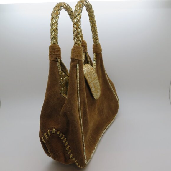 Women Handheld Brown Suede Leather Purse Fatto a Mano by Carlos Falchi Small Bag - Picture 5 of 16